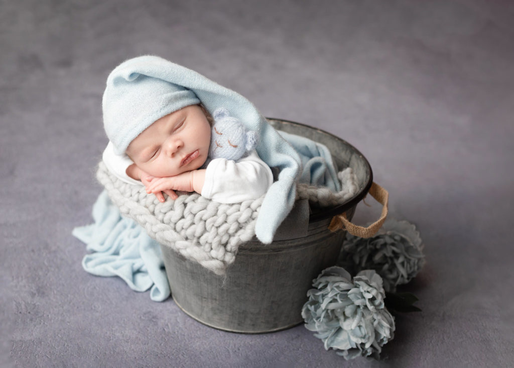 Newborn baby boy in blue